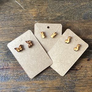 Set of 3 homemade wood earrings llamas butterflies peeps